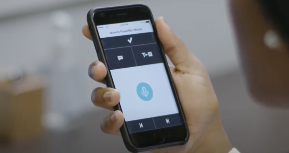 image of phone showing Dragon Medical One app
